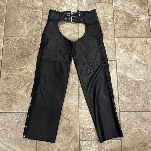 hot leathers Pants - Vintage Hot Leathers Motorcycle Chaps Braided Trim Biker Womens Sz XS